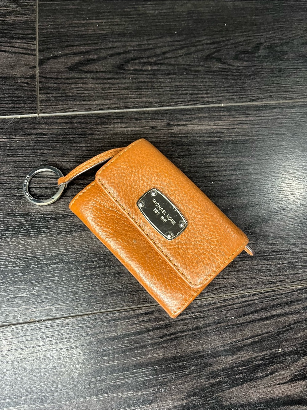 Michael Kors Cognac Pebbled Leather Key & Card Case
